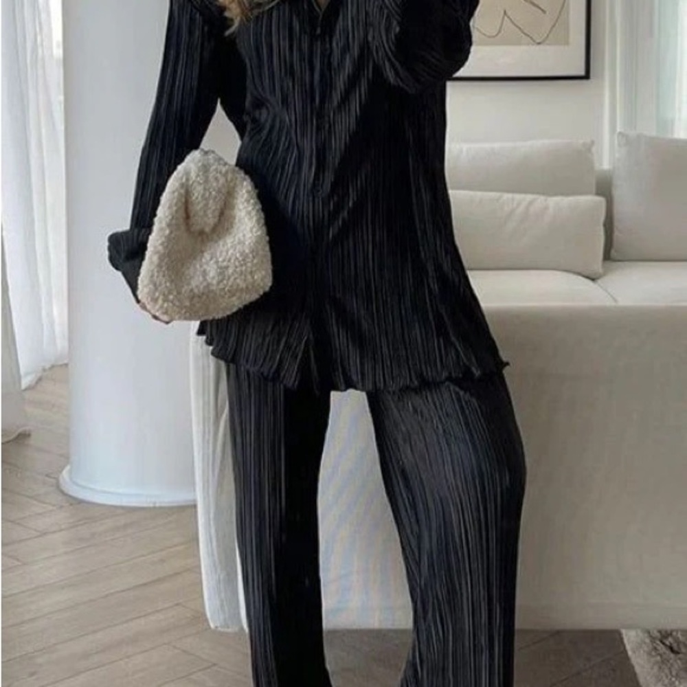 Pinkblush Black Pleated Trousers and Button Up SET